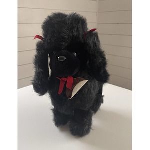 Geoffrey French Poodle 1988 Vintage Black Plush 12 inch Height Red Bows Ribbon